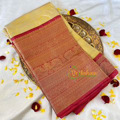 Pastel Yellow Semi Benarasi Saree -Gulmohar-VS539