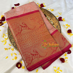 Pastel Orange Semi Benarasi Saree -Paisley-VS543