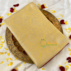 Pastel Yellow Semi Benarasi Saree -Paisley-VS549