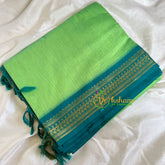 Light Green Saree with Teal Border- Kalyani Cotton -VS473