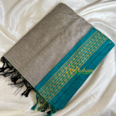 Grey Saree with Teal Border -Kalyani Cotton Saree -VS495