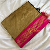 Mustard Saree with Pink red Border -Kalyani Cotton Saree -VS485