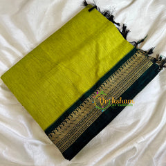 Parrot Green Saree with Dark Green Border-Kalyani Cotton-VS475