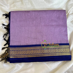 Lilac Saree with Blue Border-Kalyani Cotton Saree -VS494