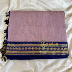 Onion Pink Saree with Blue Border -Kalyani Cotton Saree -VS482