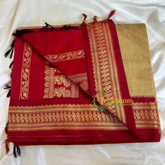 Mustard Saree with Maroon Border-Kalyani Cotton -VS488