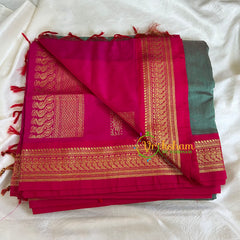 Teal Saree with Pink Border -Kalyani Cotton Saree -VS486