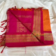 Mango Yellow Saree with Pink Border-Kalyani Cotton -VS490