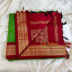 Grass Green Saree with Maroon border- Kalyani Cotton-VS478