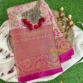 Light Brown Semi Benarasi Saree with Hot Pink Border -VS1162