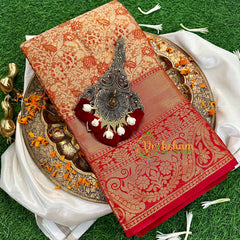 Orange and Red Semi Benarasi Saree -VS1170