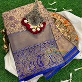 Grey and Blue Semi Benarasi Saree -VS1171