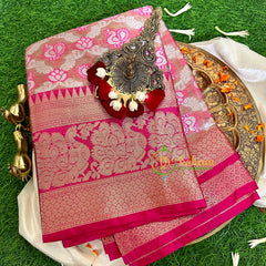 Pastel Shade and Hot Pink Semi Benarasi Saree -VS1174