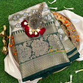 Bottle Green Semi Benarasi Saree -VS1176