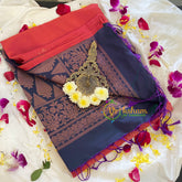 Red with Blue Soft Silk Saree-VS310