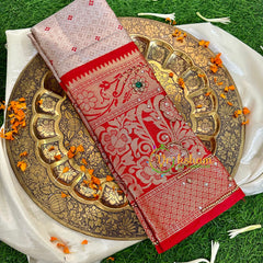 Pastel Shade with Red Border Semi Benarasi Saree -VS1177