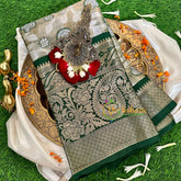 Pastel Shade with Forest Green Semi Benarasi Saree -VS1178