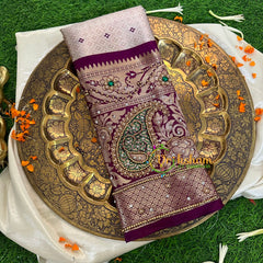 Pastel Semi Benarasi Saree with Purple Border -VS1179