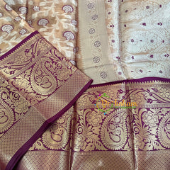 Pastel Semi Benarasi Saree with Purple Border -VS1179