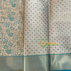 Moss Green and Teal Blue Semi Benarasi Saree -VS1172