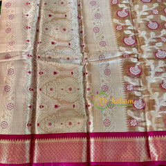 Pastel Semi Benarasi Saree with Pink Border -VS1180