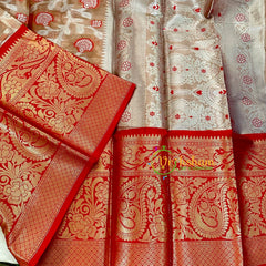 Pastel Shade with Red Border Semi Benarasi Saree -VS1177