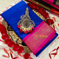Royal Blue with Pink Border Semi Soft Silk Saree-VS707