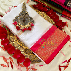 White with Red Border Semi Soft Silk Saree-VS710