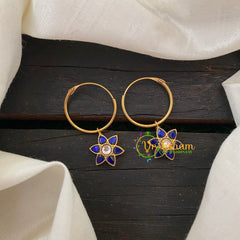 Precious Kundan Jadau Earrings -Hoops -Flower-Blue-J796