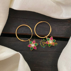 Precious Kundan Jadau Earrings -Hoops-Flower-Red Green -J797