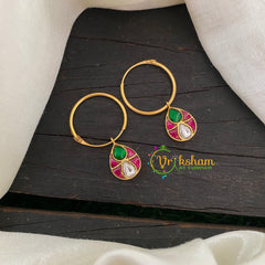 Precious Kundan Jadau Earrings -Hoops -Drops-Red Green White-J804