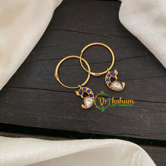 Precious Kundan Jadau Earrings -Hoops-Peacock-Blue -J799