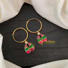 Precious Kundan Jadau Earrings -Hoops-Paisley Red Green -J676