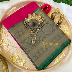 Pink with Green Border Kora Muslin Saree-VS505