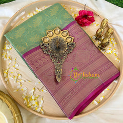 Pista Green with Majenta Kora Muslin Saree-VS519