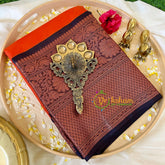 Orange with Blue Kora Muslin Saree-VS503