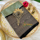 Green with Black Kora Muslin Saree-VS516