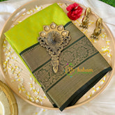Parrot Green Kora Muslin Saree-VS510