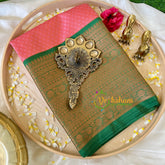 Baby Pink with Green Kora Muslin Saree-VS517
