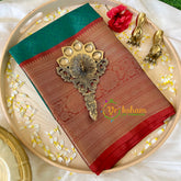 Bottle Green with Red Kora Muslin Saree-VS513