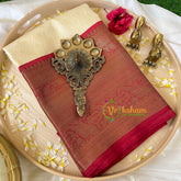 Half White with Red Kora Muslin Saree-VS518