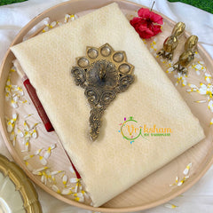 Half White with Red Kora Muslin Saree-VS518