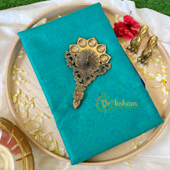 Turquoise with Blue Kora Muslin Saree-VS508