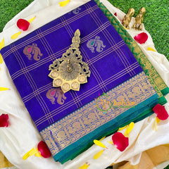 Blue Kattam Korvai Handloom Silk Cotton Saree-VS325