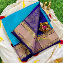 Light Blue with Purple Silk Cotton Saree-Korvai Handloom-VS335