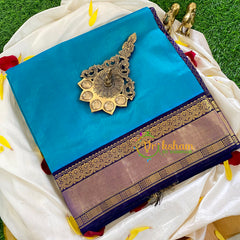 Light Blue with Purple Silk Cotton Saree-Korvai Handloom-VS335