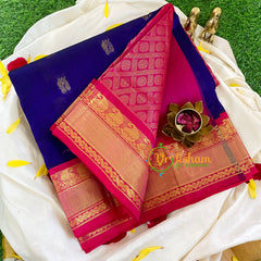 Blue with Pink Korvai Handloom Silk Cotton Saree-VS340