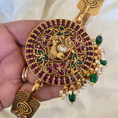 AD Stone Peacock Pendant Plain Hipbelt-Green Bead Pearl-G6745