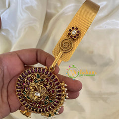 AD Stone Peacock Pendant Plain Hipbelt-Green Bead Pearl-G6745