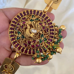 AD Stone Peacock Pendant Plain Hipbelt-Gold Green Bead -G6746